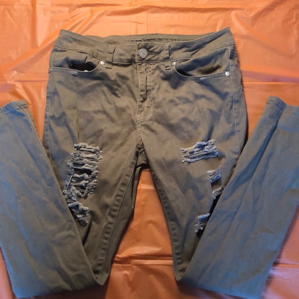 3/$30 - Olive green distressed jeans